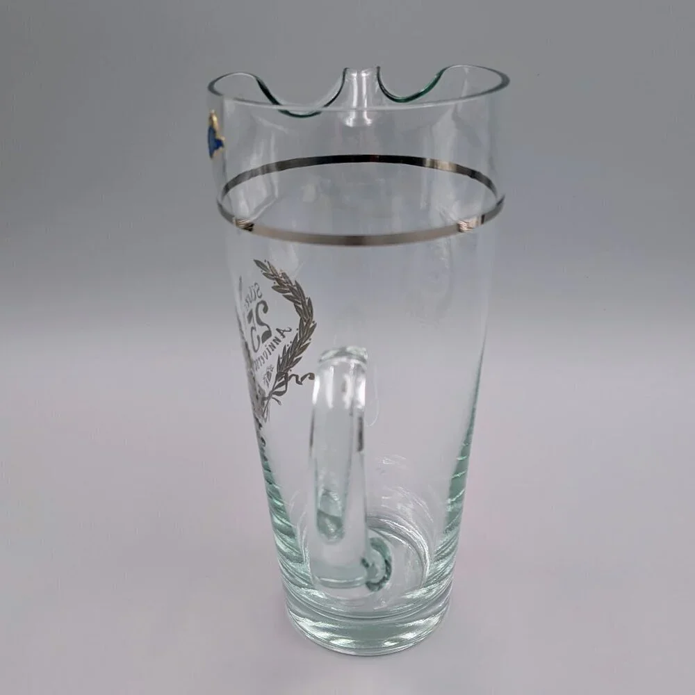 Vintage West Virginia Glass 25th Silver Anniversary Pitcher | Silver Oak Wreath